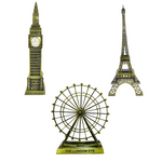 Burj Khalifa, Eiffel Tower, Big Ben Tower Combo Model Replica, Table Decorative Showpiece, Home Office Decor, Antique, Metal - 18CM