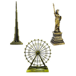 Burj Khalifa, Eiffel Tower, Big Ben Tower Combo Model Replica, Table Decorative Showpiece, Home Office Decor, Antique, Metal - 18CM