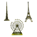 Burj Khalifa, Eiffel Tower, Big Ben Tower Combo Model Replica, Table Decorative Showpiece, Home Office Decor, Antique, Metal - 18CM