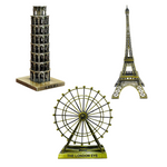 Burj Khalifa, Eiffel Tower, Big Ben Tower Combo Model Replica, Table Decorative Showpiece, Home Office Decor, Antique, Metal - 18CM