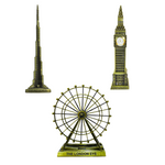 Burj Khalifa, Eiffel Tower, Big Ben Tower Combo Model Replica, Table Decorative Showpiece, Home Office Decor, Antique, Metal - 18CM