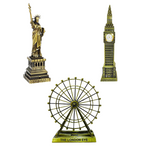Burj Khalifa, Eiffel Tower, Big Ben Tower Combo Model Replica, Table Decorative Showpiece, Home Office Decor, Antique, Metal - 18CM