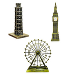 Burj Khalifa, Eiffel Tower, Big Ben Tower Combo Model Replica, Table Decorative Showpiece, Home Office Decor, Antique, Metal - 18CM