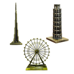 Burj Khalifa, Eiffel Tower, Big Ben Tower Combo Model Replica, Table Decorative Showpiece, Home Office Decor, Antique, Metal - 18CM