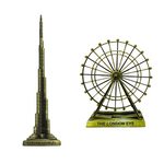 Burj Khalifa, Eiffel Tower, Big Ben Tower Combo Model Replica, Table Decorative Showpiece, Home Office Decor, Antique, Metal - 18CM