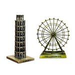 Burj Khalifa, Eiffel Tower, Big Ben Tower Combo Model Replica, Table Decorative Showpiece, Home Office Decor, Antique, Metal - 18CM