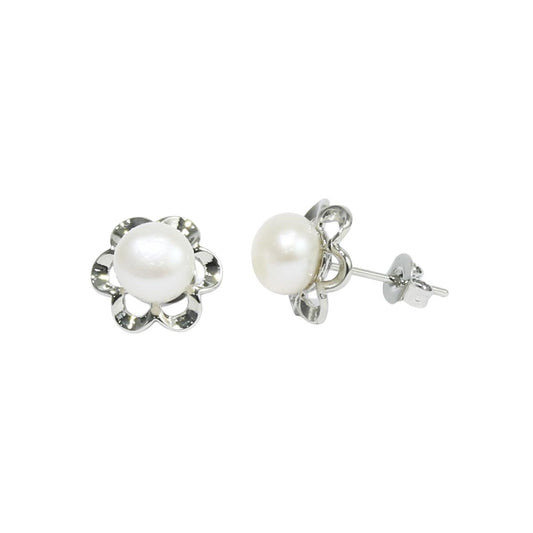 Single Flower shaped Pearl Designer Earrings & Studs for women-Maya Bazaar