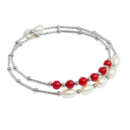 Maya Bazaar White Pearls With Precious Red Zircon Stone pearl bracelets for women girls stylish bracelet-Maya Bazaar