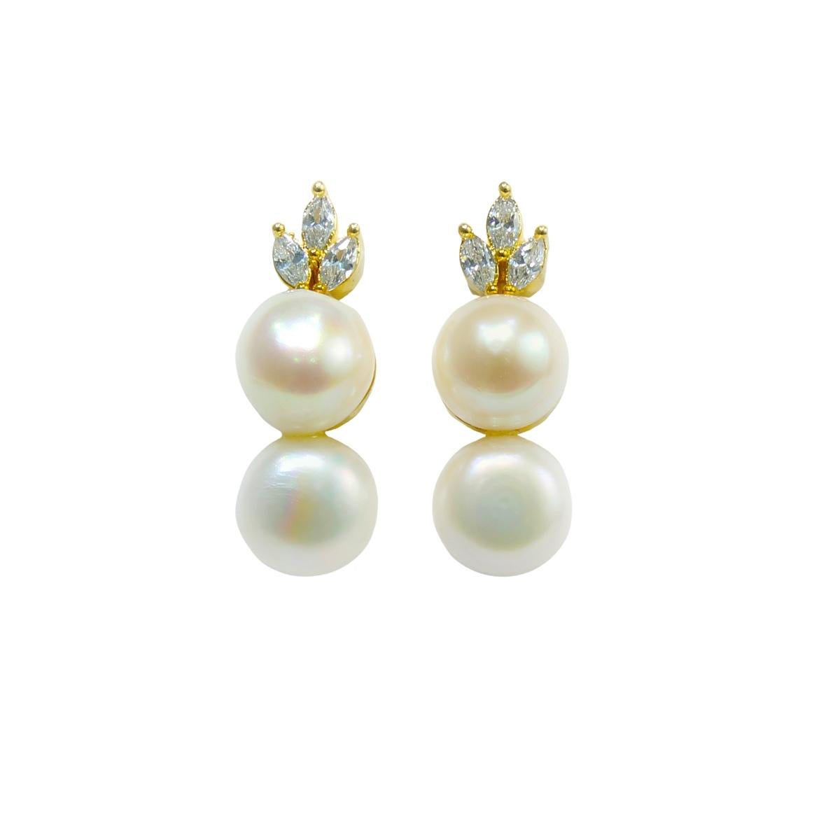 Double Layered Freshwater Pearl Earrings & Studs for women-Maya Bazaar