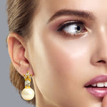 Gold plated zircon Stone freshwater Pearl Studs For girls