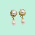Classic White Freshwater Pearl Jewelry Set: Necklace, Drop Earrings, and Ring -Mayabazaar