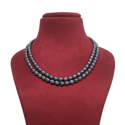 Double-Line Freshwater Black Pearl Designer Necklace for Women-Maya Bazaar
