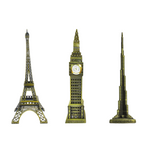 Burj Khalifa, Eiffel Tower, Big Ben Tower Combo Model Replica, Table Decorative Showpiece, Home Office Decor, Antique, Metal - 18CM
