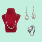 White Freshwater Pearls Jewelry Set of Necklace, Earrings, and Ring - Mayabazaar