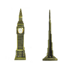 Burj Khalifa, Eiffel Tower, Big Ben Tower Combo Model Replica, Table Decorative Showpiece, Home Office Decor, Antique, Metal - 18CM