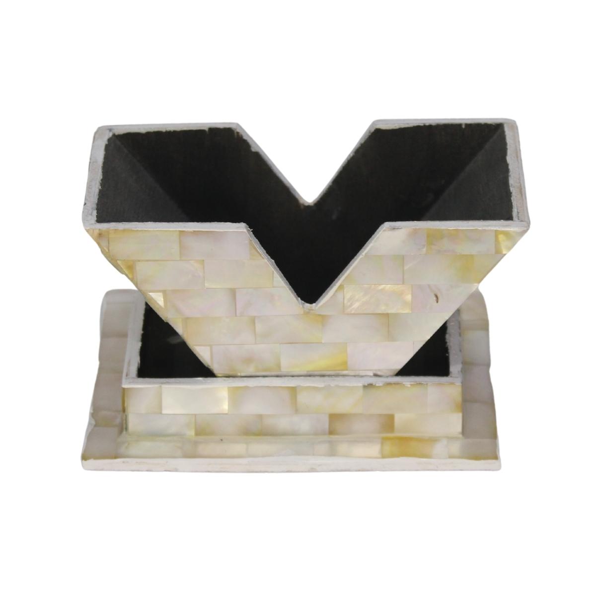Mother of Pearl(MOP) V Shaped Tissue Paper Holder Seashell Show Pieces for Home Decor Item-Maya Bazaar