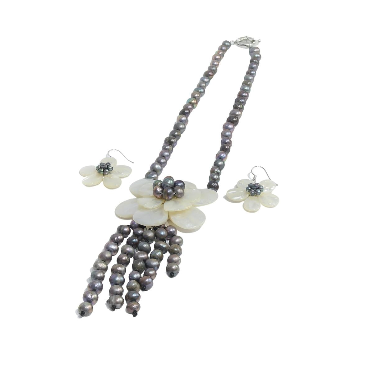 Elegant Large MOP Flower Freshwater Pearl Jewelry Set For Women-Maya Bazaar