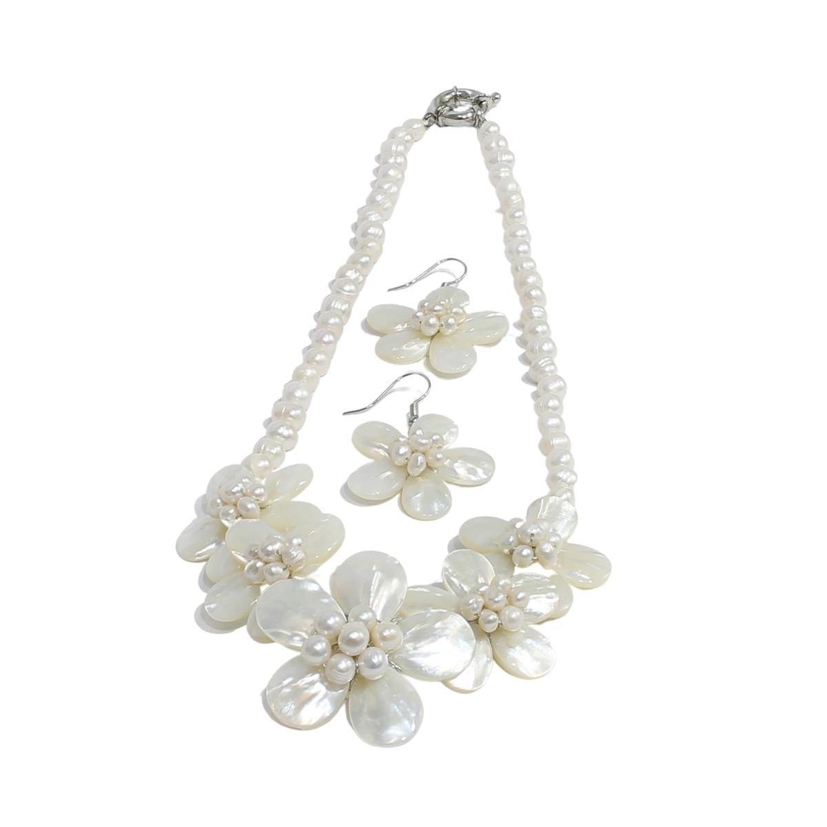 Natural 5 Mother of Pearl Flowers Freshwater Pearl Jewelry Set For Women & Girls-Maya Bazaar