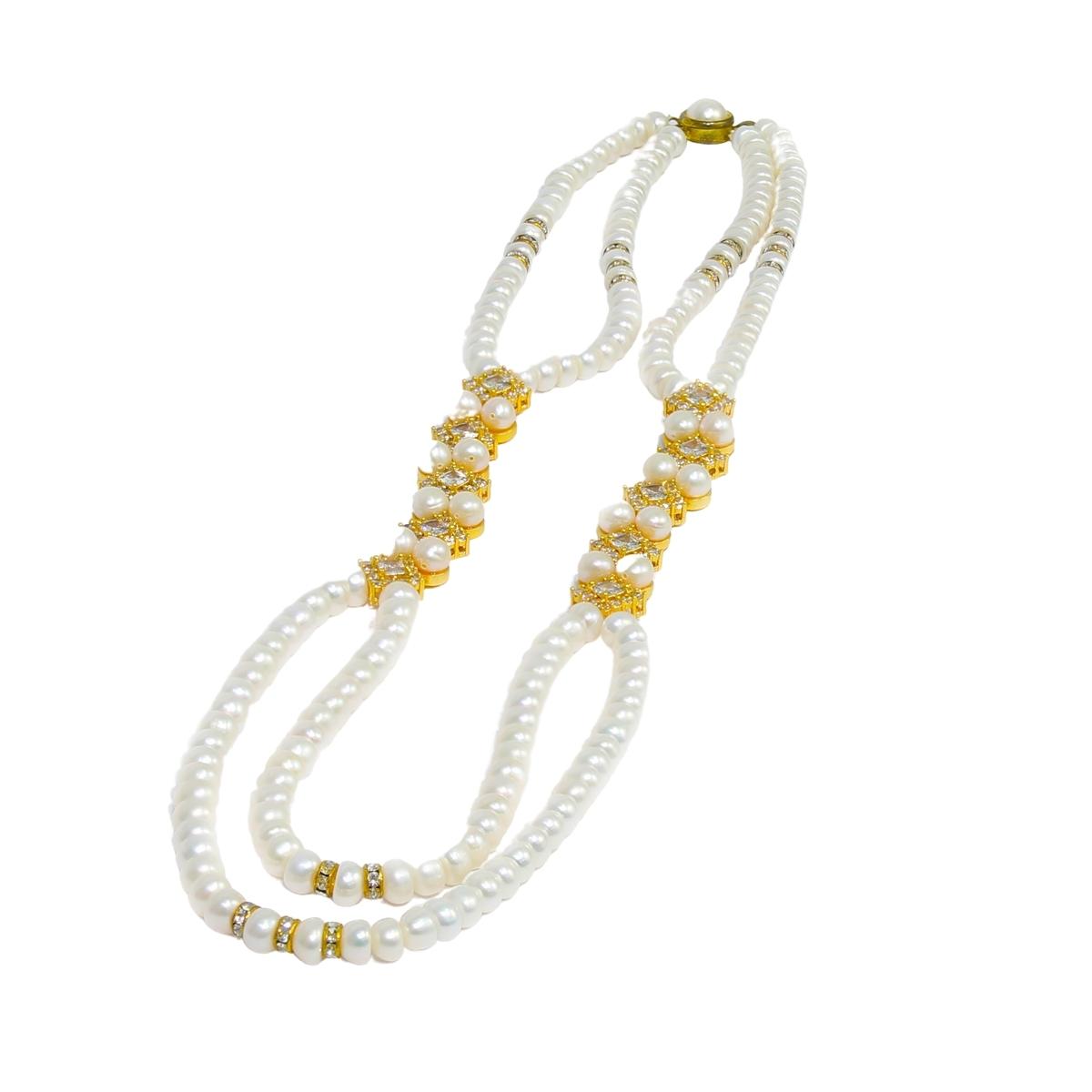 Glimmery Two String Gold Plated Freshwater Pearl Jewelry Set For Women-Maya Bazaar