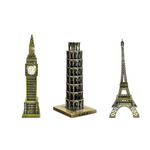 Burj Khalifa, Eiffel Tower, Big Ben Tower Combo Model Replica, Table Decorative Showpiece, Home Office Decor, Antique, Metal - 18CM