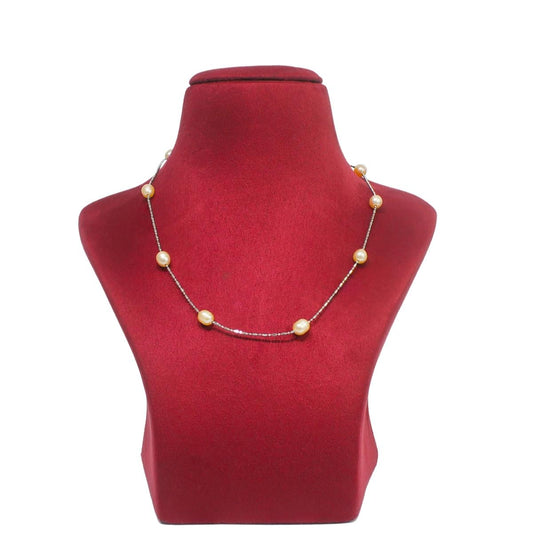 Maya Bazaar Classic Peach Freshwater Pearl Chain with Bracelet pearl necklace for women-Maya Bazaar