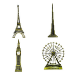 Burj Khalifa, Eiffel Tower, Big Ben Tower Combo Model Replica, Table Decorative Showpiece, Home Office Decor, Antique, Metal - 18CM
