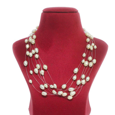 Natural Freshwater Pearl Floating Chain For Girls Pearl necklace for women-Maya Bazaar