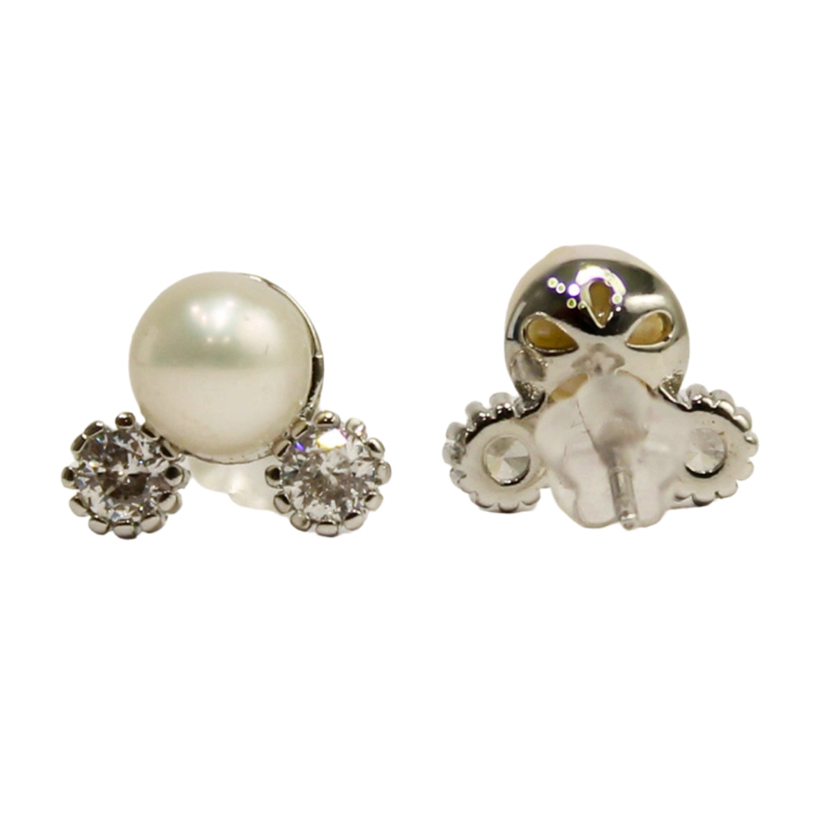 Silver Plated Double Stone Freshwater Pearl Studs for girls & Women-Maya Bazaar
