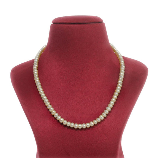Long White Button Shaped Pearl necklace for women-Maya Bazaar
