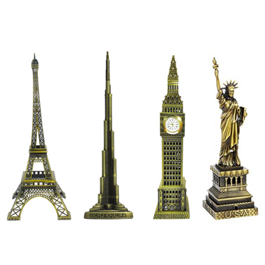 Burj Khalifa, Eiffel Tower, Big Ben Tower Combo Model Replica, Table Decorative Showpiece, Home Office Decor, Antique, Metal - 18CM