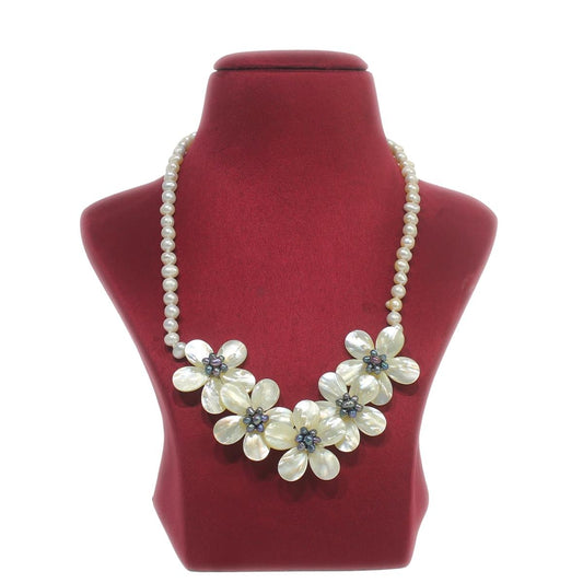 Natural MOP Black Pearl Embossed White Freshwater Pearl Jewelry Set for Women-Maya Bazaar