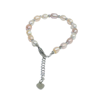 Peach and White Designer Heart Hanging pearl bracelets for women girls stylish bracelet-Maya Bazaar