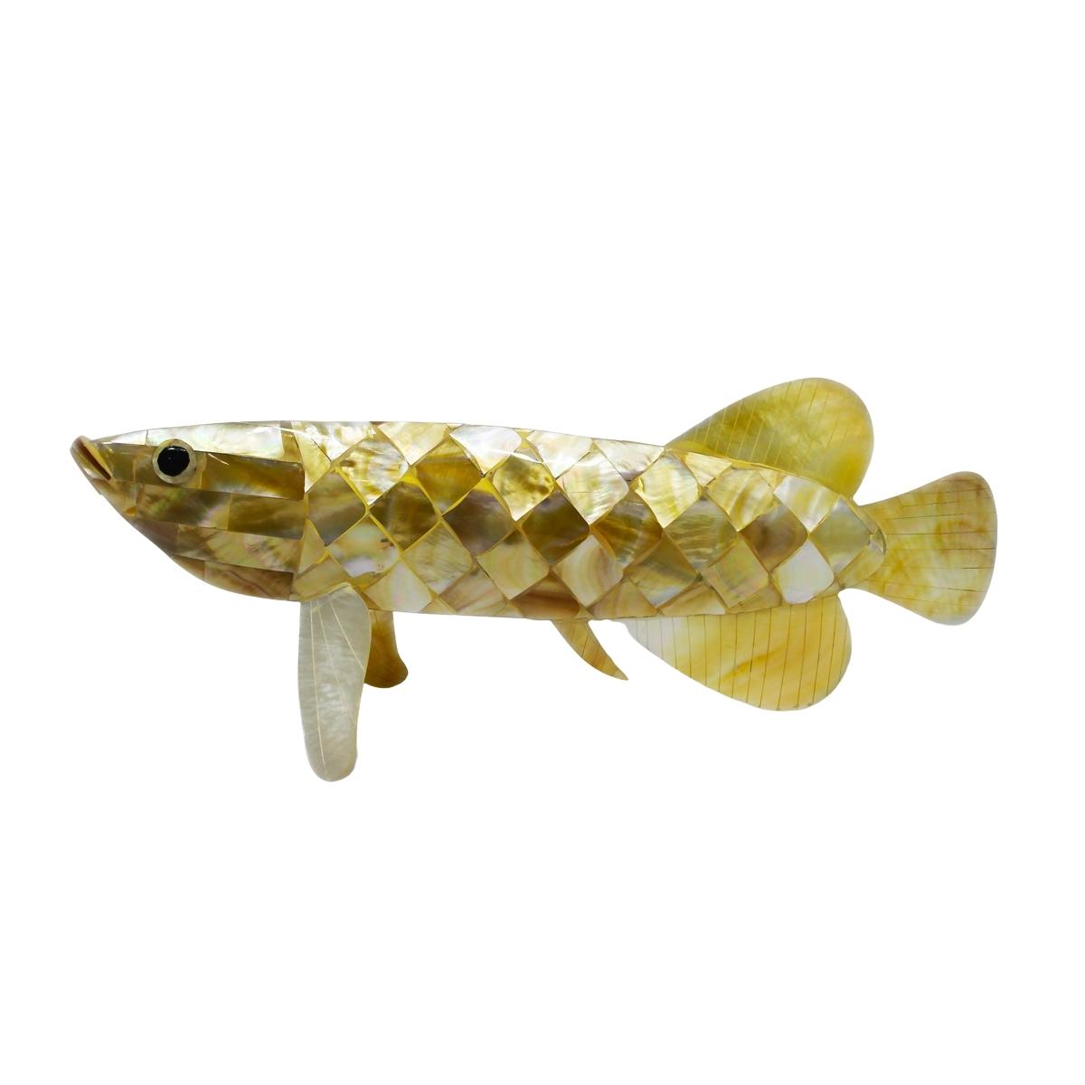 Golden Mother Of Pearl(MOP) Seashell Fish Sculpture For Home & Office - Maya Bazaar