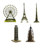 Burj Khalifa, Eiffel Tower, Big Ben Tower Combo Model Replica, Table Decorative Showpiece, Home Office Decor, Antique, Metal - 18CM