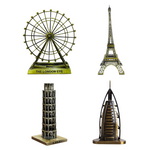 Burj Khalifa, Eiffel Tower, Big Ben Tower Combo Model Replica, Table Decorative Showpiece, Home Office Decor, Antique, Metal - 18CM