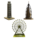 Burj Khalifa, Eiffel Tower, Big Ben Tower Combo Model Replica, Table Decorative Showpiece, Home Office Decor, Antique, Metal - 18CM