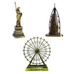 Burj Khalifa, Eiffel Tower, Big Ben Tower Combo Model Replica, Table Decorative Showpiece, Home Office Decor, Antique, Metal - 18CM