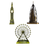Burj Khalifa, Eiffel Tower, Big Ben Tower Combo Model Replica, Table Decorative Showpiece, Home Office Decor, Antique, Metal - 18CM