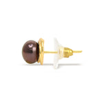 Flower Shaped Single Freshwater Pearl Studs Brown  pearl jewelry-Maya Bazaar