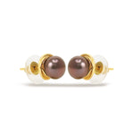 Flower Shaped Single Freshwater Pearl Studs Brown  pearl jewelry-Maya Bazaar