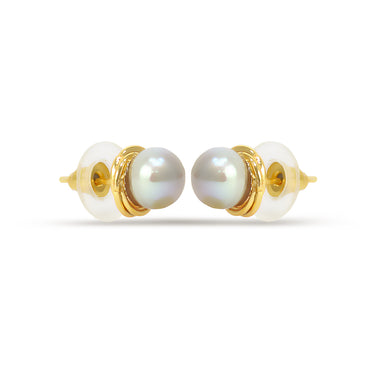 Flower Shaped Single Freshwater Pearl Studs pearl jewelry-Maya Bazaar