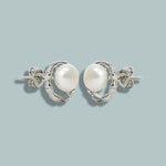 Silver coated freshwater pearl Studs foe women