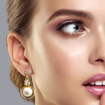 Gold Rounded Double Pearl Earrings for women & Girls -Mayabazaar