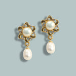 Star Shaped Gold plated Freshwater pearl Earrings for Women & Girls