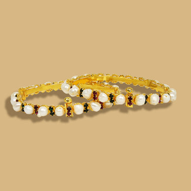 Red and Green Twin Designer Pearl Bangle-Mayabazaar