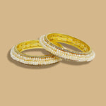 Pearls embossed Gold Plated Bridal Freshwater pearl bangles for women latest design Traditional-Maya Bazaar