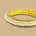 Pearls embossed Gold Plated Bridal Freshwater pearl bangles for women latest design Traditional-Maya Bazaar