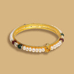 Red & Green Zircon Stone Embossed Pearl Designer Bangle