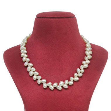 Leaf Shaped Double-Lined Freshwater Pearl Designer Necklace- Maya Bazaar