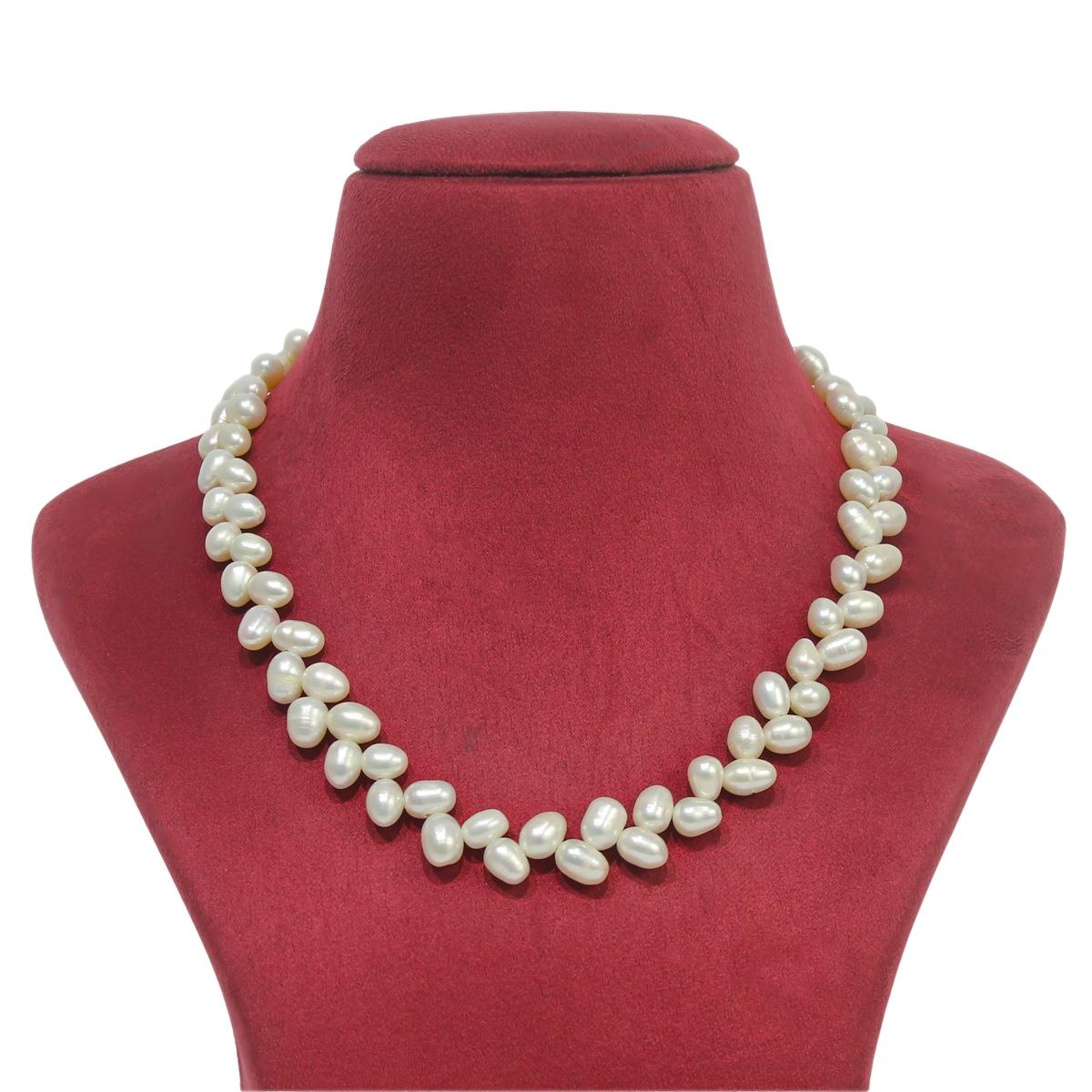 Leaf Shaped Double-Lined Freshwater Pearl Designer Necklace- Maya Bazaar